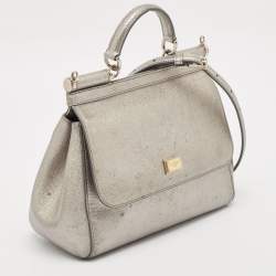 Pre Owned Dolce & Gabbana Silver Leather Medium Miss Sicily Top Handle Bag