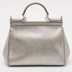 Pre Owned Dolce & Gabbana Silver Leather Medium Miss Sicily Top Handle Bag