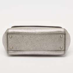 Pre Owned Dolce & Gabbana Silver Leather Medium Miss Sicily Top Handle Bag