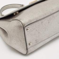 Pre Owned Dolce & Gabbana Silver Leather Medium Miss Sicily Top Handle Bag