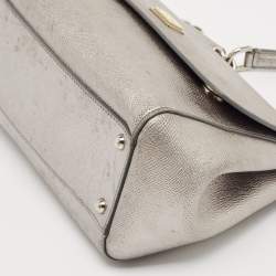 Pre Owned Dolce & Gabbana Silver Leather Medium Miss Sicily Top Handle Bag