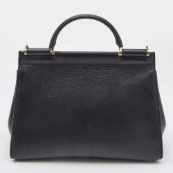 Pre Owned Dolce & Gabbana Black Leather Large Soft Miss Sicily Top Handle Bag