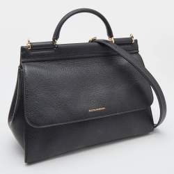 Pre Owned Dolce & Gabbana Black Leather Large Soft Miss Sicily Top Handle Bag