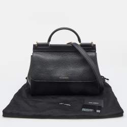 Pre Owned Dolce & Gabbana Black Leather Large Soft Miss Sicily Top Handle Bag