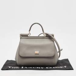 Pre Owned Dolce & Gabbana Grey Leather Medium Miss Sicily Top Handle Bag