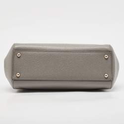 Pre Owned Dolce & Gabbana Grey Leather Medium Miss Sicily Top Handle Bag