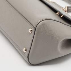 Pre Owned Dolce & Gabbana Grey Leather Medium Miss Sicily Top Handle Bag