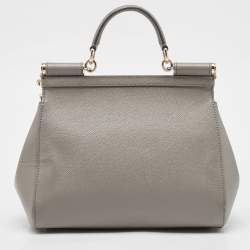 Pre Owned Dolce & Gabbana Grey Leather Medium Miss Sicily Top Handle Bag