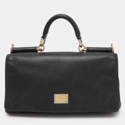 Dolce & Gabbana Black Leather Miss Sicily Chain Top Handle Bag