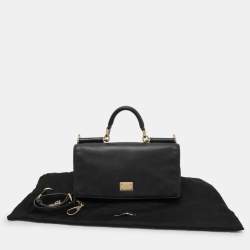 Dolce & Gabbana Black Leather Miss Sicily Chain Top Handle Bag
