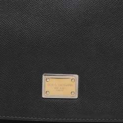 Dolce & Gabbana Black Leather Miss Sicily Chain Top Handle Bag
