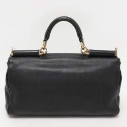 Dolce & Gabbana Black Leather Miss Sicily Chain Top Handle Bag