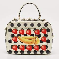 Dolce & Gabbana White/Multicolor Printed Leather Dolce Box Top Handle Bag