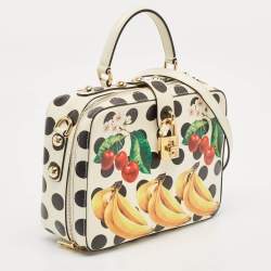 Dolce & Gabbana White/Multicolor Printed Leather Dolce Box Top Handle Bag