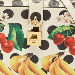 Dolce & Gabbana White/Multicolor Printed Leather Dolce Box Top Handle Bag