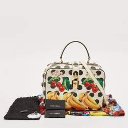 Dolce & Gabbana White/Multicolor Printed Leather Dolce Box Top Handle Bag