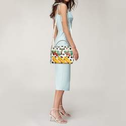 Dolce & Gabbana White/Multicolor Printed Leather Dolce Box Top Handle Bag
