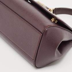 Pre Owned Dolce & Gabbana Dark Purple Leather Mini Miss Sicily Top Handle Bag