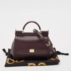 Pre Owned Dolce & Gabbana Dark Purple Leather Mini Miss Sicily Top Handle Bag