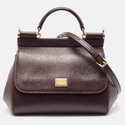Pre Owned Dolce & Gabbana Dark Purple Leather Mini Miss Sicily Top Handle Bag