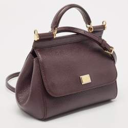 Pre Owned Dolce & Gabbana Dark Purple Leather Mini Miss Sicily Top Handle Bag