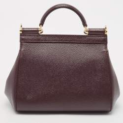 Pre Owned Dolce & Gabbana Dark Purple Leather Mini Miss Sicily Top Handle Bag