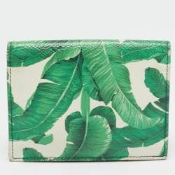 Dolce & Gabbana Green/White Leather Banana Leaf Printed Card Case