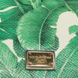 Dolce & Gabbana Green/White Leather Banana Leaf Printed Card Case