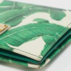 Dolce & Gabbana Green/White Leather Banana Leaf Printed Card Case