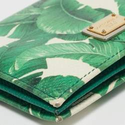 Dolce & Gabbana Green/White Leather Banana Leaf Printed Card Case