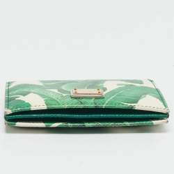 Dolce & Gabbana Green/White Leather Banana Leaf Printed Card Case