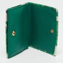 Dolce & Gabbana Green/White Leather Banana Leaf Printed Card Case
