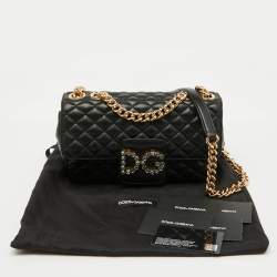 Pre Owned Dolce & Gabbana Black Quilted Leather DG Millennials Flap Shoulder Bag