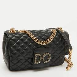 Pre Owned Dolce & Gabbana Black Quilted Leather DG Millennials Flap Shoulder Bag