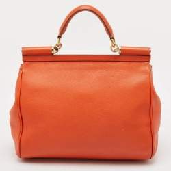 Dolce & Gabbana Orange Leather Large Miss Sicily Top Handle Bag