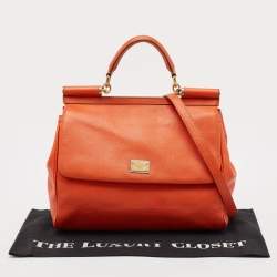 Dolce & Gabbana Orange Leather Large Miss Sicily Top Handle Bag