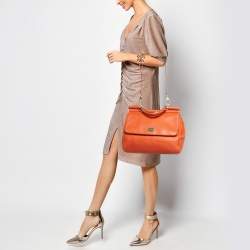 Dolce & Gabbana Orange Leather Large Miss Sicily Top Handle Bag