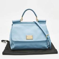 Pre Owned Dolce & Gabbana Blue Leather Large Miss Sicily Top Handle Bag