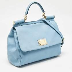 Pre Owned Dolce & Gabbana Blue Leather Large Miss Sicily Top Handle Bag