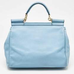 Pre Owned Dolce & Gabbana Blue Leather Large Miss Sicily Top Handle Bag