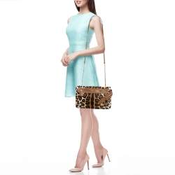 Dolce & Gabbana Brown Leopard Print Calfhair and Leather Clutch Bag