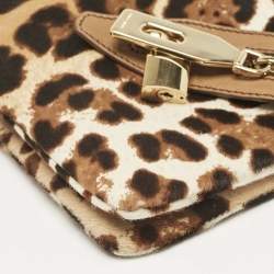 Dolce & Gabbana Brown Leopard Print Calfhair and Leather Clutch Bag