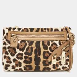 Dolce & Gabbana Brown Leopard Print Calfhair and Leather Clutch Bag