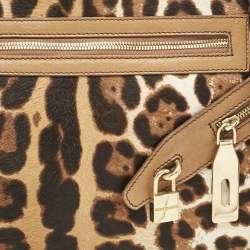 Dolce & Gabbana Brown Leopard Print Calfhair and Leather Clutch Bag