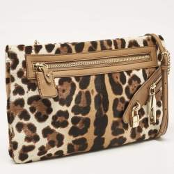 Dolce & Gabbana Brown Leopard Print Calfhair and Leather Clutch Bag