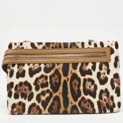 Dolce & Gabbana Brown Leopard Print Calfhair and Leather Clutch Bag