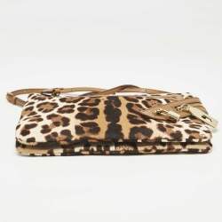 Dolce & Gabbana Brown Leopard Print Calfhair and Leather Clutch Bag