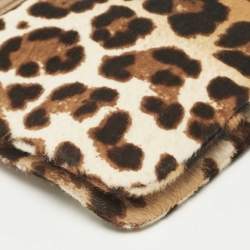 Dolce & Gabbana Brown Leopard Print Calfhair and Leather Clutch Bag