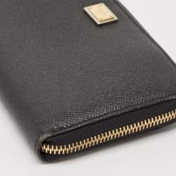 Pre Owned Dolce & Gabbana Black Leather Zip Continental Wallet