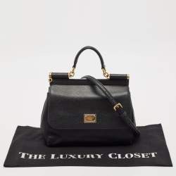 Pre Owned Dolce & Gabbana Black Leather Medium Miss Sicily Top Handle Bag